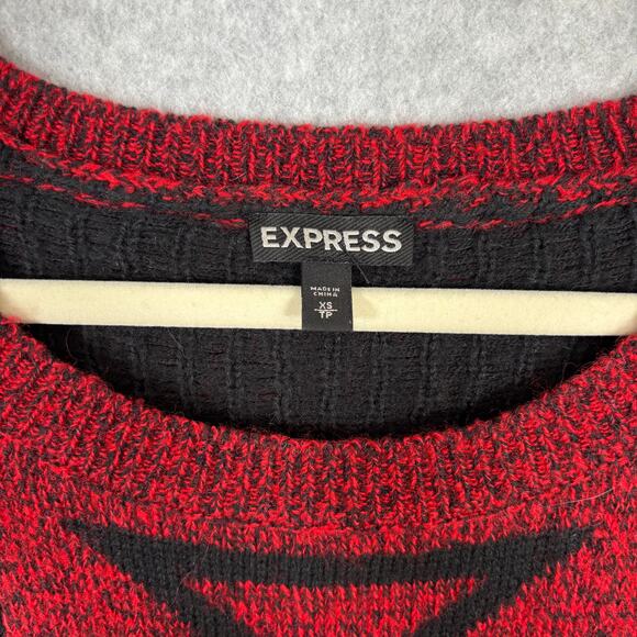 Express Sweater Women XS Red Black Wool Mohair Aztec Southwestern Tribal Slouchy - Picture 5 of 10